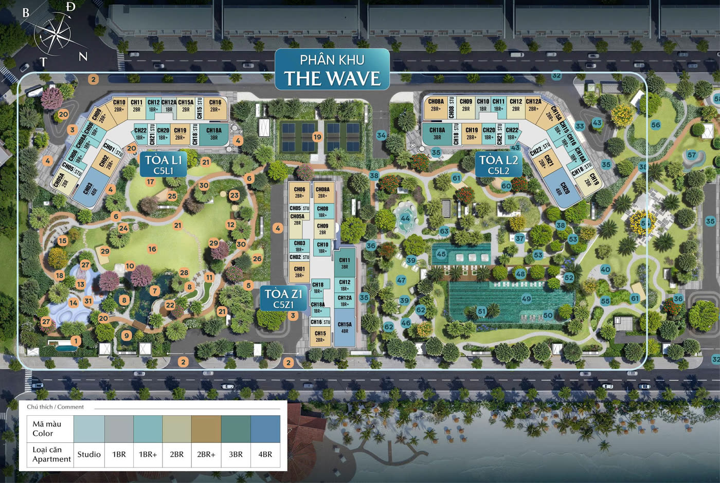 Tổng mặt bằng phân khu The Wave — Masteri Grand Coast