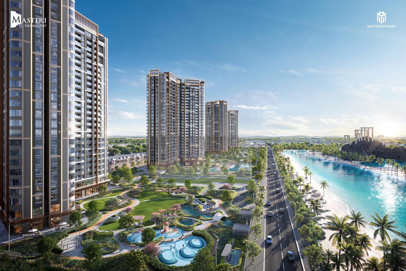 Tầm nhìn ra hồ tạo sóng từ căn hộ Masteri Grand Coast